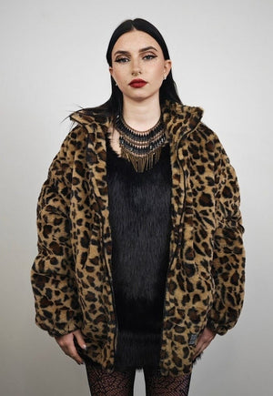 Animal print fleece jacket brown leopard coat zip up cheetah