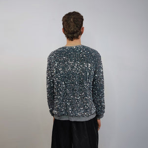 Silver sequin sweatshirt glitter top sparkle jumper party