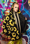 Sunflower fleece hooded jacket handmade floral fluffy coat