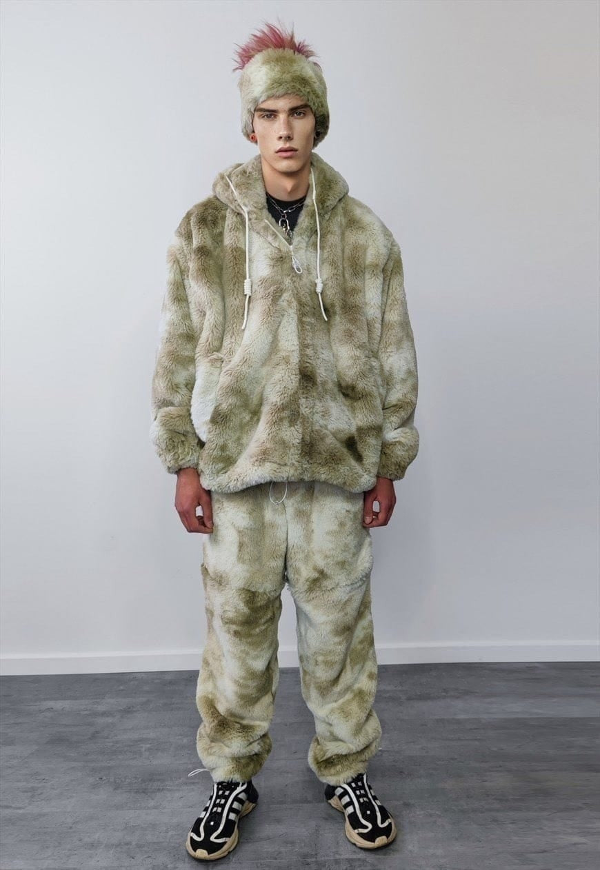 Fleece headband luxury fluffy head cover in tie-dye cream