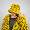 Yellow leopard jacket faux fur trench oversize animal print coat festival overcoat furry peacoat jaguar bomber lynx psychedelic rave fleece