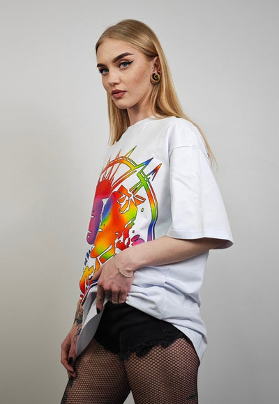 Gay punk t-shirt rainbow tee grunge mohawk top in white