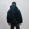 Hooded fleece jacket utility fluffy pullover faux fur punk hoodie side zippers lined Gothic jumper raver top in emerald green