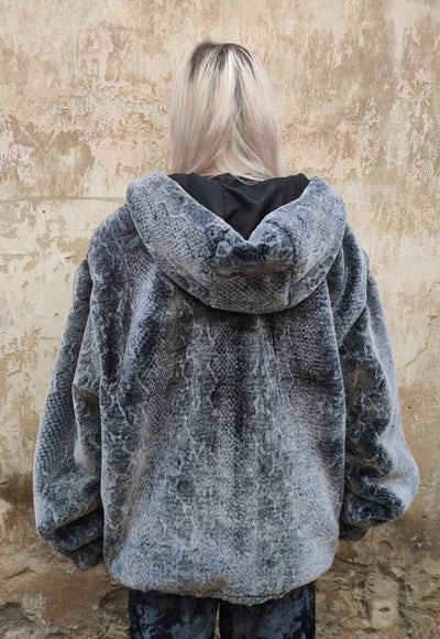 Python fleece Bomber handmade detachable snake jacket grey