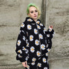 Daisy print fleece jacket handmade sunflower bomber in black