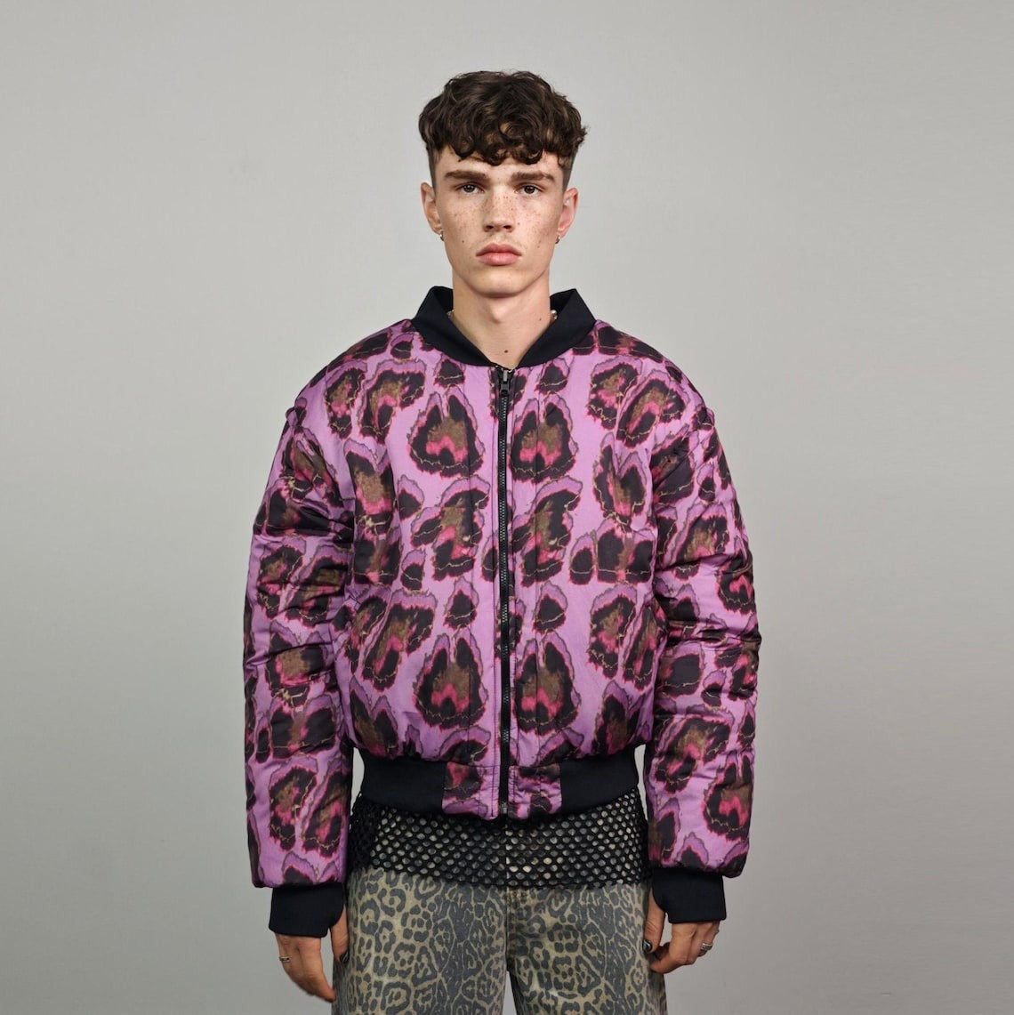 Giraffe bomber animal print jacket orange wildlife reversible college varsity detachable sleeves handmade raver puffer tribal African coat