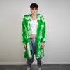 Green tie-dye coat faux fur neon shaggy trench abstract pattern overcoat bright rave bomber detachable festival jacket acid salad peacoat