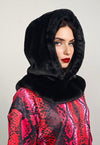 Faux fur snood black handmade hooded hat all over scarf