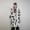 Cow coat faux fur spot pattern trench animal overcoat going out bomber detachable rave festival jacket rock and roll peacoat in white black