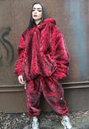 Snake fleece bomber detachable faux fur jacket red python