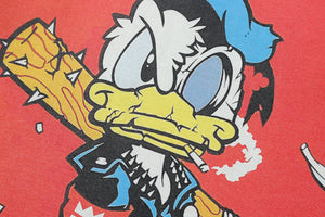 Punk cartoon t-shirt duck print tee retro American top in vintage grey