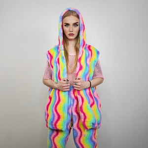 Gay jacket rainbow hoodie festival fleece bright raver bomber fluffy carnival overcoat LGBT jumper festival pullover burning man top