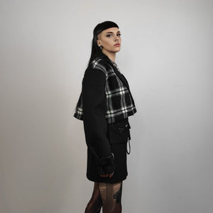 Detachable coat color block trench plaid utility jacket checked gorpcore bomber 2 in 1 crop coat multi functional punk jacket in black