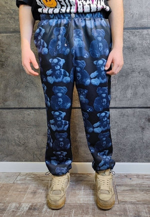 Teddy bear print joggers handmade Gothic overalls in blue