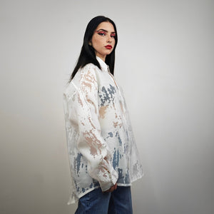 Sheer shirt white transparent blouse long sleeve mesh jumper edgy romantic top retro 00s see-though pullover in white