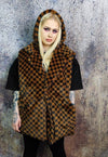 Chequerboard fleece jacket handmade 2 in 1 check coat brown