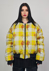 Tattoo print varsity jacket blue tartan reversible bomber