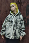 Rough bleach fleece hoodie washed out fake fur jacket grey