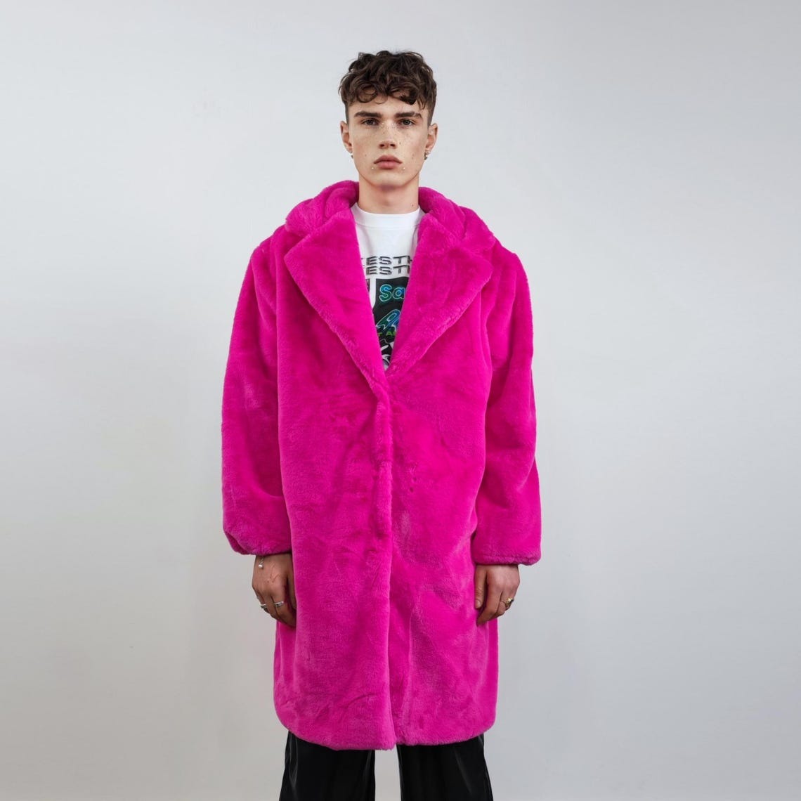 Short faux fur coat purple soft fleece trench luxury crop jacket detachable sleeves handmade pattern party overcoat fluffy festival set