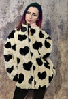 Heart fleece jacket faux fur love bomber retro coat cream