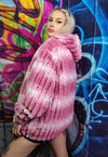 Tie-dye fleece jacket detachable gradient fluffy bomber pink