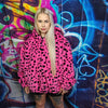 Leopard fleece jacket handmade detachable neon fluffy geometric bomber faux fur animal print coat in 2 in 1 festival jacket pink black