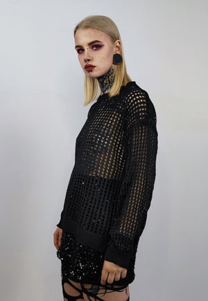 Transparent mesh sweater black boxy fit sheer grunge jumper