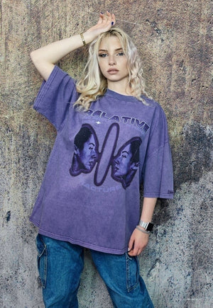 Relative t-shirt retro mirror print skater tee washed purple