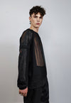 Sheer top transparent mesh jumper see-through long tee black