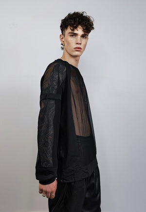 Sheer top transparent mesh jumper see-through long tee black