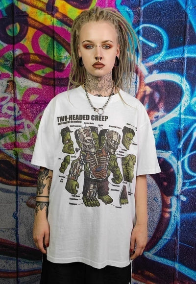 Zombie print t-shirt horror cartoon tee Frankenstein top