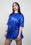 Blue sequin top embellished luxury embroidered party t-shirt