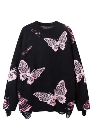 Butterfly sweater black pink ripped gothic jumper grunge top