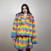 Rainbow faux fur coat cropped unicorn bomber fluffy carnival fleece detachable sleeves festival jacket burning man short luminous overcoat