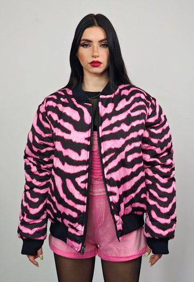 Striped varsity jacket red tie-dye zebra reversible bomber