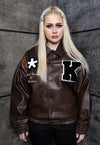 Retro varsity jacket faux leather MA-1 bomber in brown