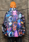 Psychedelic bomber jacket handmade detachable raver puffer