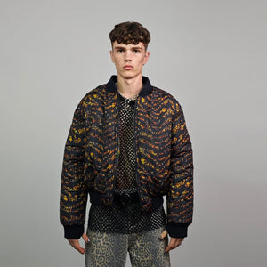 Psychedelic bomber animal print jacket green reversible tropical college varsity detachable sleeves handmade rave puffer festival neon coat