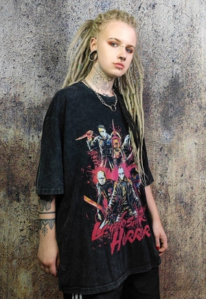 Horror t-shirt Y2K grunge tee retro film top acid black wash