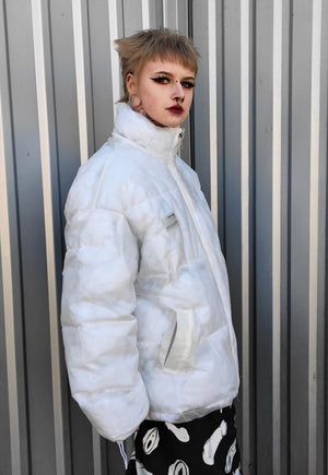 Transparent bomber see through cotton padded jacket in white