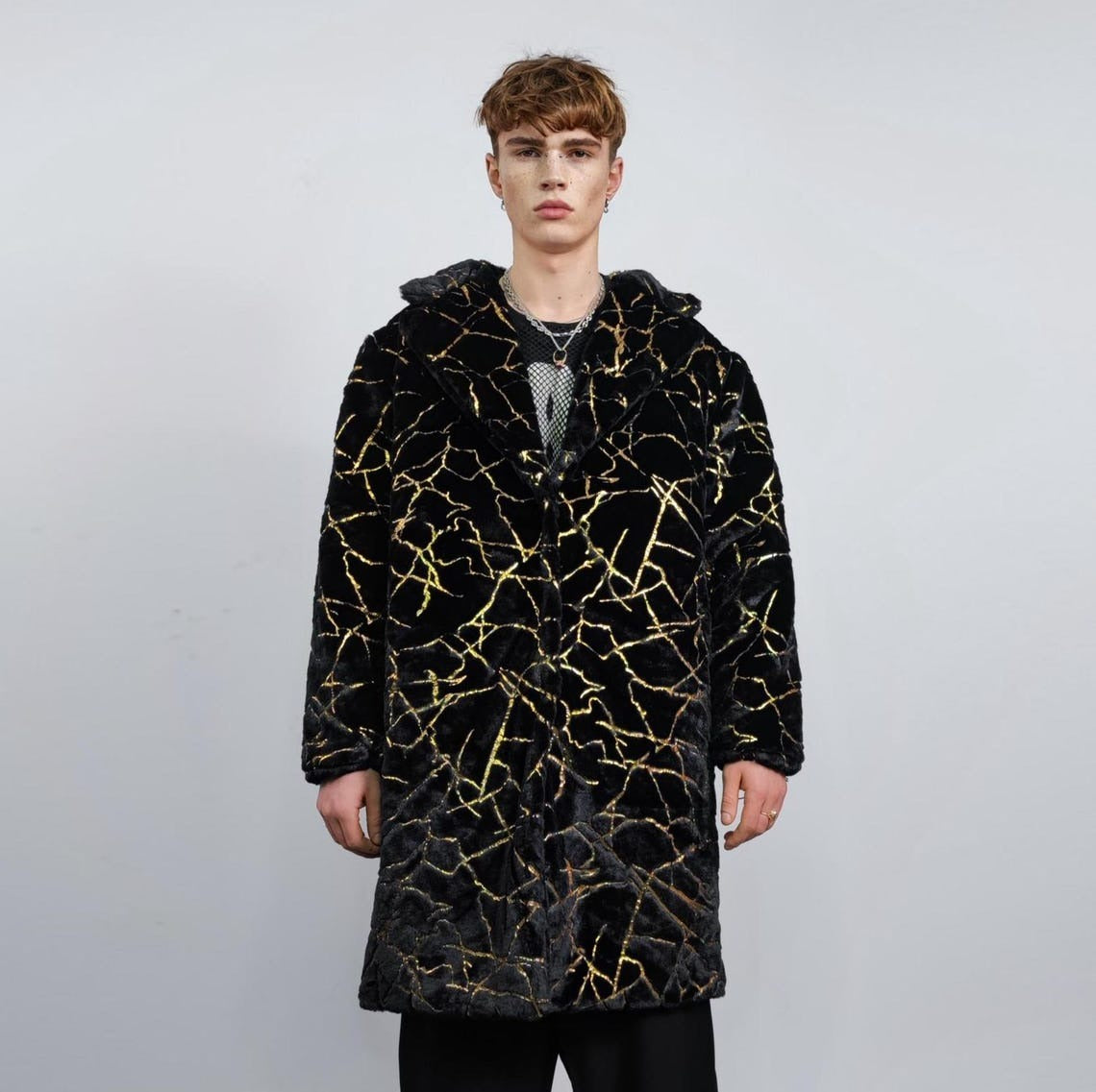 Collarless going out coat red gold glitter trench shiny embellished fleece jacket detachable sleeves handmade party overcoat festival set