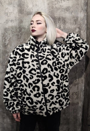 Reversible leopard bomber 70s animal varsity jacket white