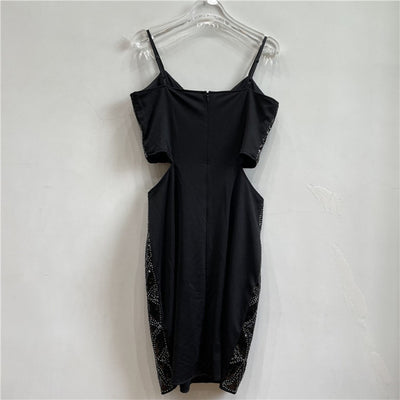 Sleeveless sequin dress cut-out gown open chest sundress embellished frock luxury going out sheath one size fancy dress blouse black