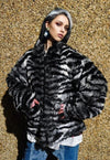 Faux fur stripe jacket retro fluffy fleece zebra bomber grey