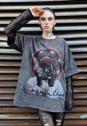 Hip-hop t-shirt rapper tee vintage wash grunge top in grey