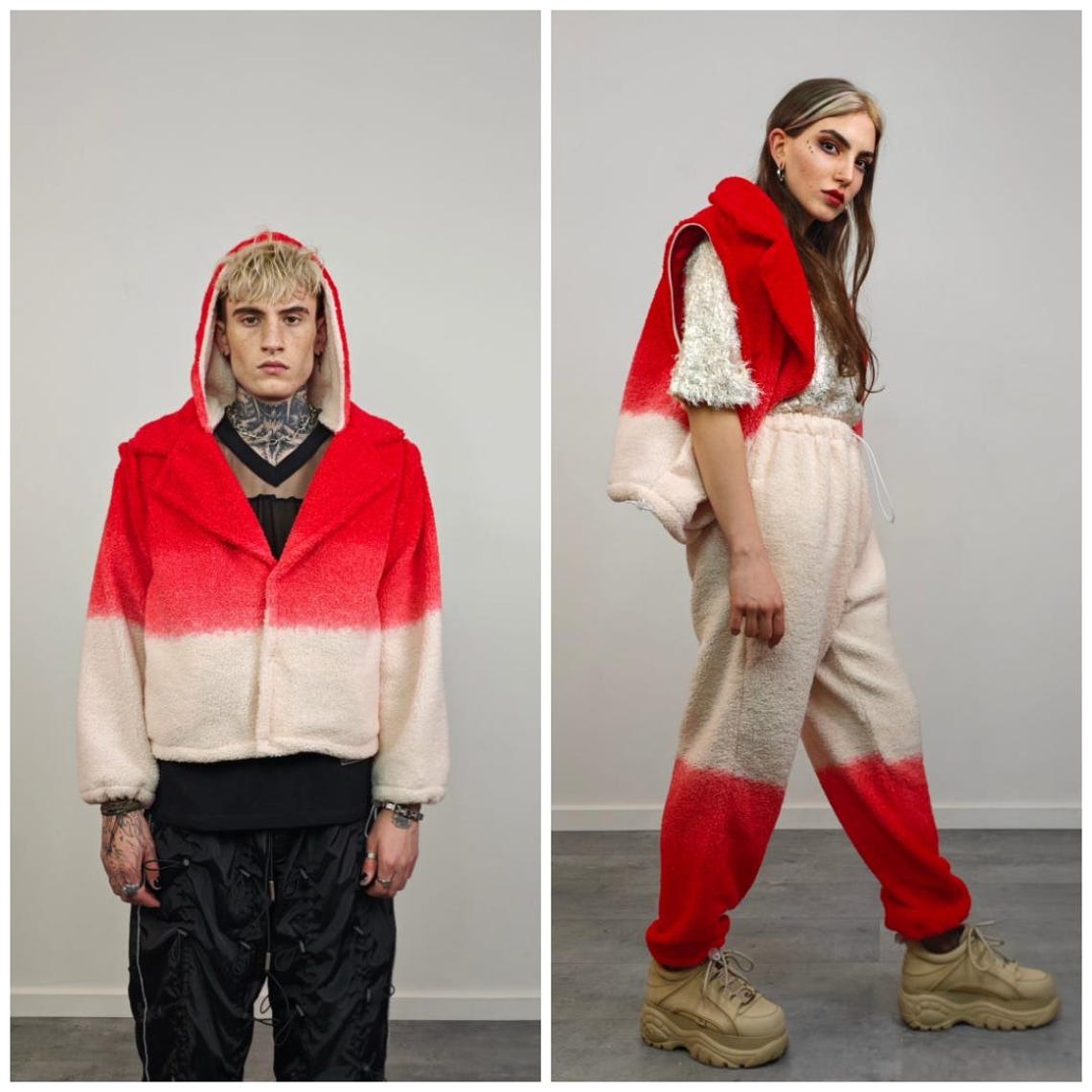 Cropped hooded fleece jacket purple gradient short rave bomber sports set burning man outfit detachable sleeves festival overcoat carnival