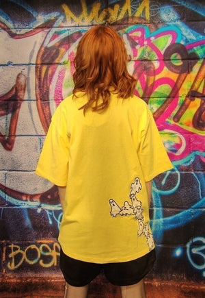 Ghost patch t-shirt flock Casper cartoon mesh tee in yellow