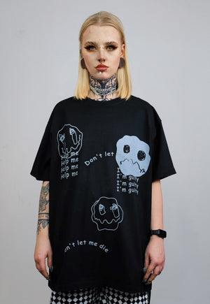 Sad t-shirt emoji print tee scribble graffiti top in black