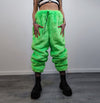 Neon faux fur joggers winter raver pants fluffy skiing trousers mountain fleece overalls festival bottoms burning man pants in green