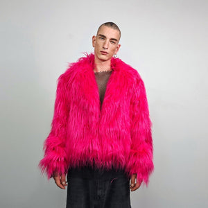 Neon faux fur coat shaggy cropped trench festival short jacket fuzzy overcoat carnival bomber florescent peacoat multifunctional rave fleece